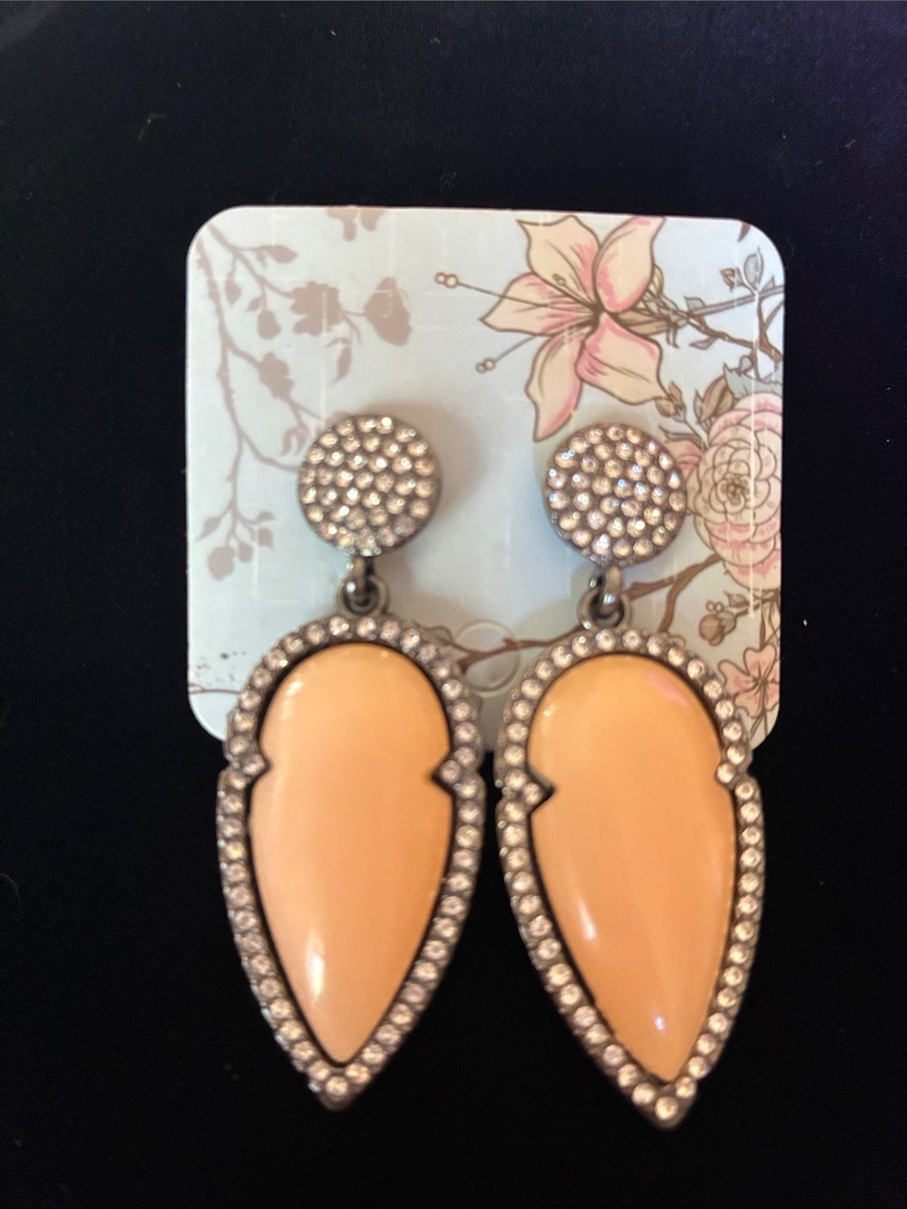 Peach Teardrop Crystal Drop Earrings - Women Jewelry